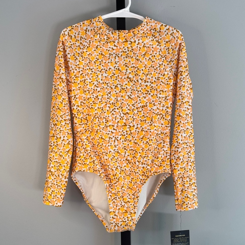 Art Class Long Sleeve Floral One-Piece Swimsuit Girls Size Small S (6/7) New NWT